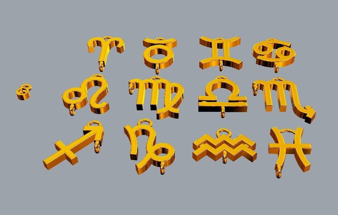 12 Zodiac Pendants with gemstone 3D print model_7