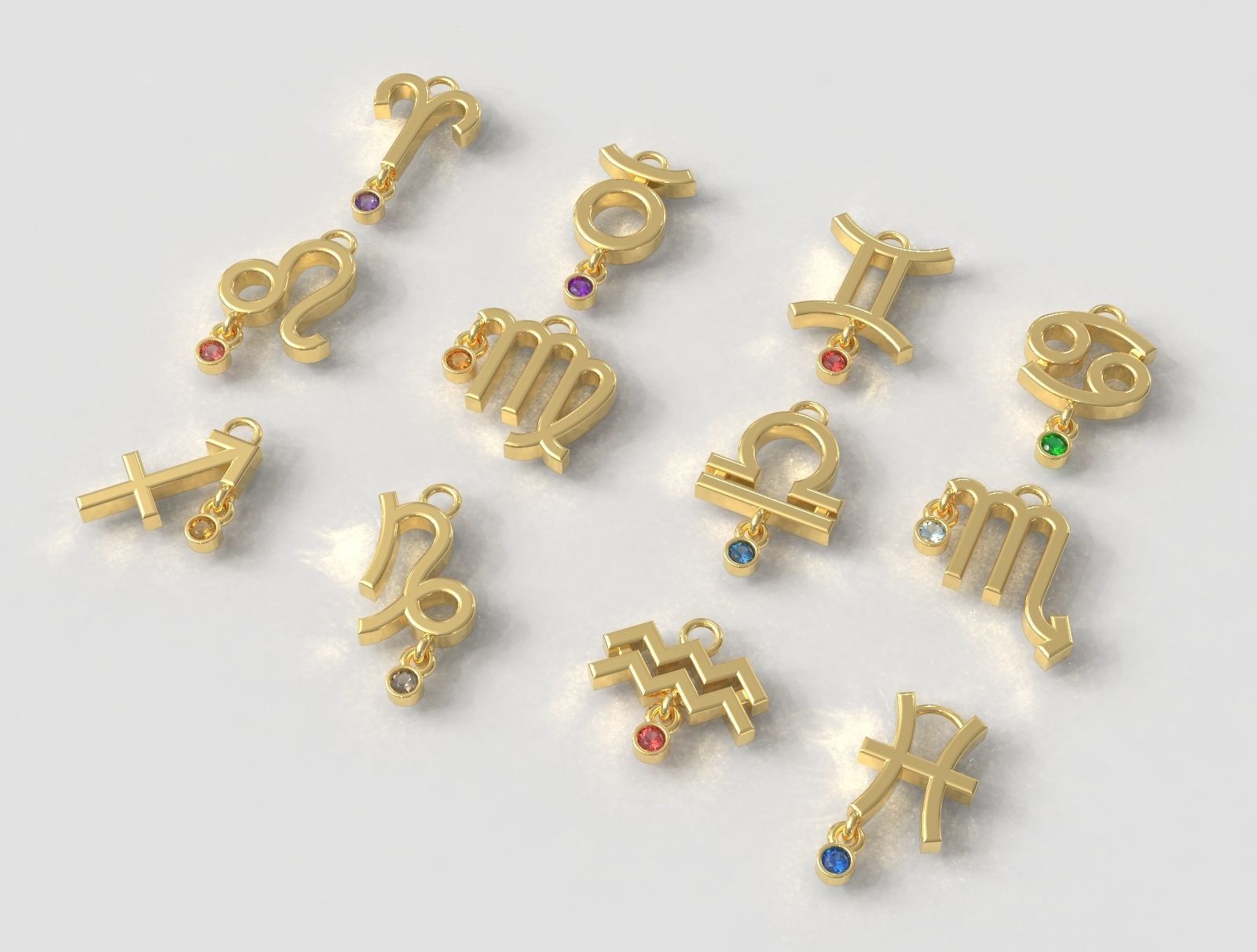 12 Zodiac Pendants with gemstone 3D print model_2