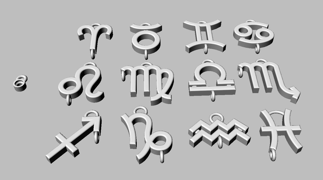 12 Zodiac Pendants with gemstone 3D print model_14