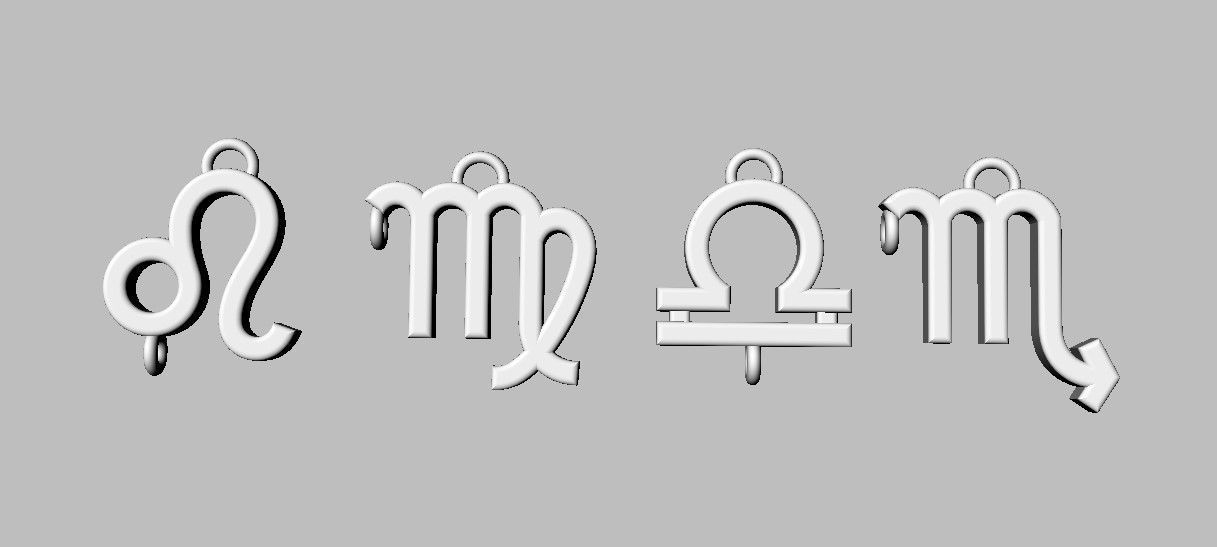 12 Zodiac Pendants with gemstone 3D print model_17