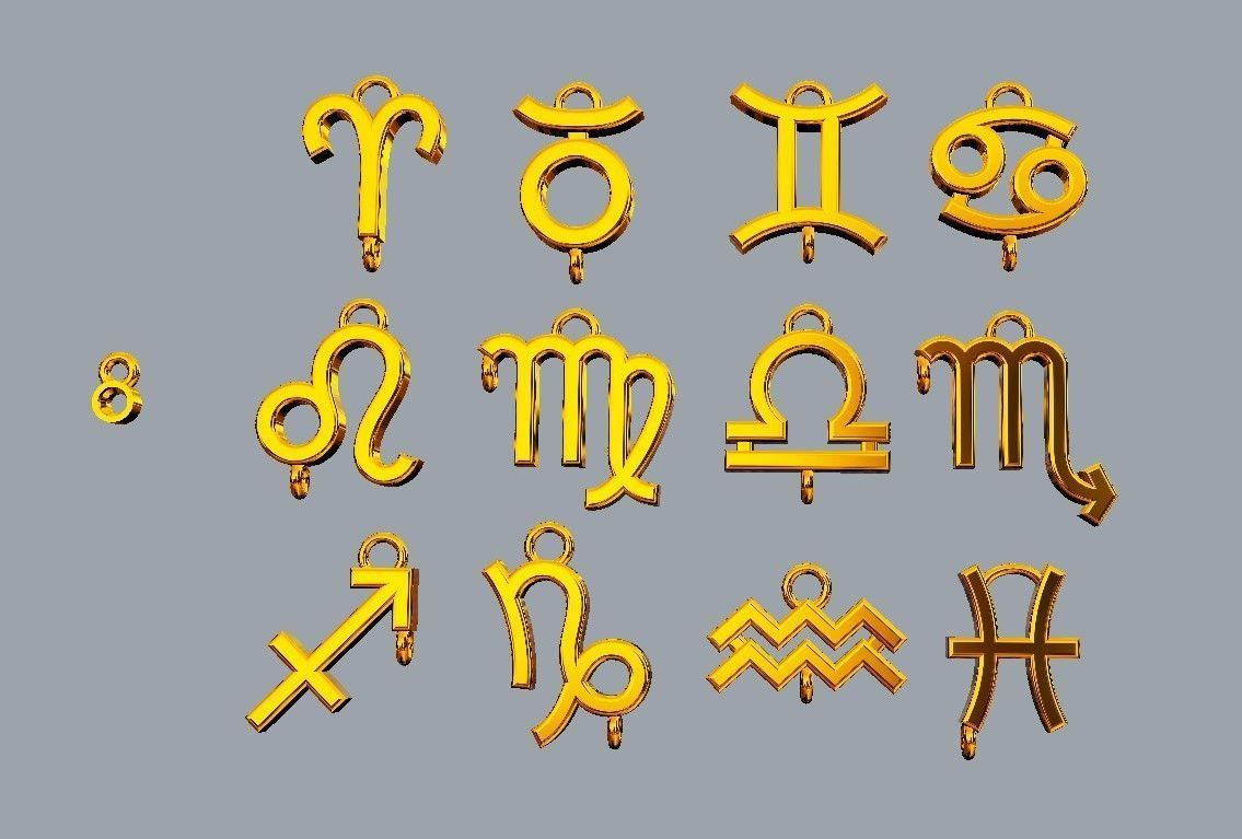 12 Zodiac Pendants with gemstone 3D print model_5