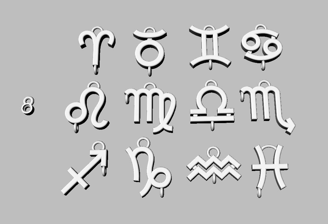 12 Zodiac Pendants with gemstone 3D print model_11