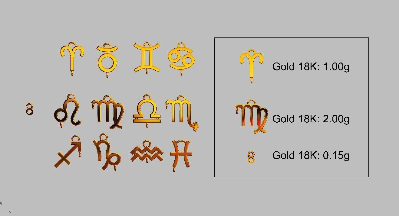 12 Zodiac Pendants with gemstone 3D print model_4