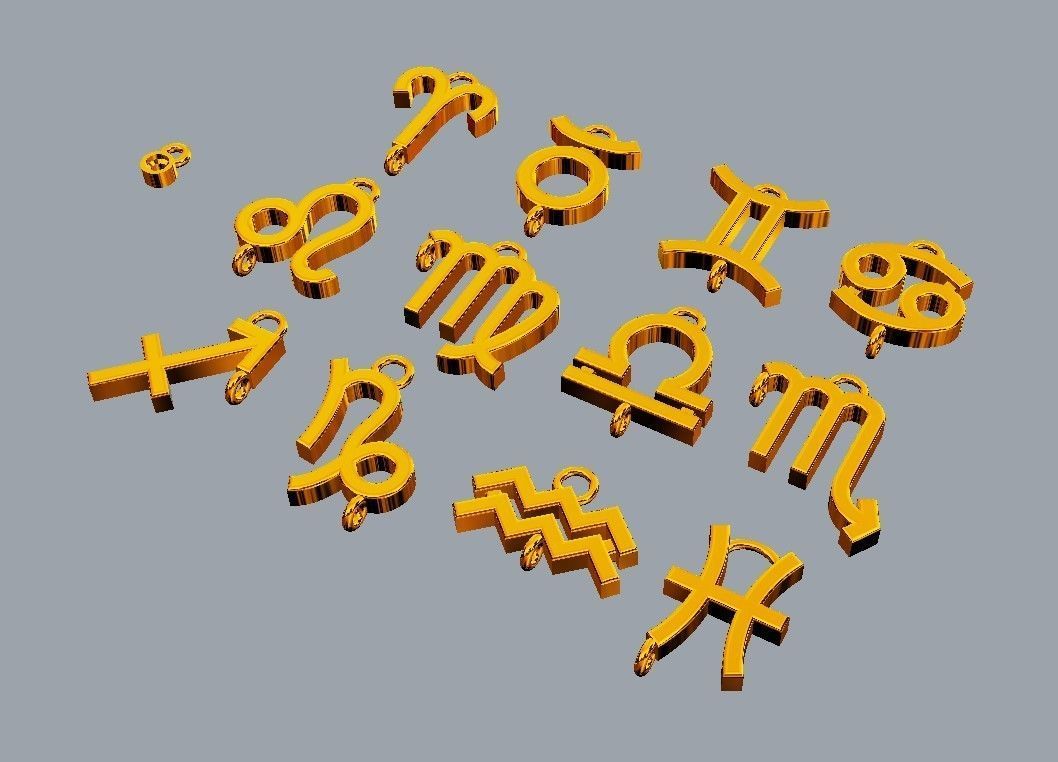 12 Zodiac Pendants with gemstone 3D print model_6