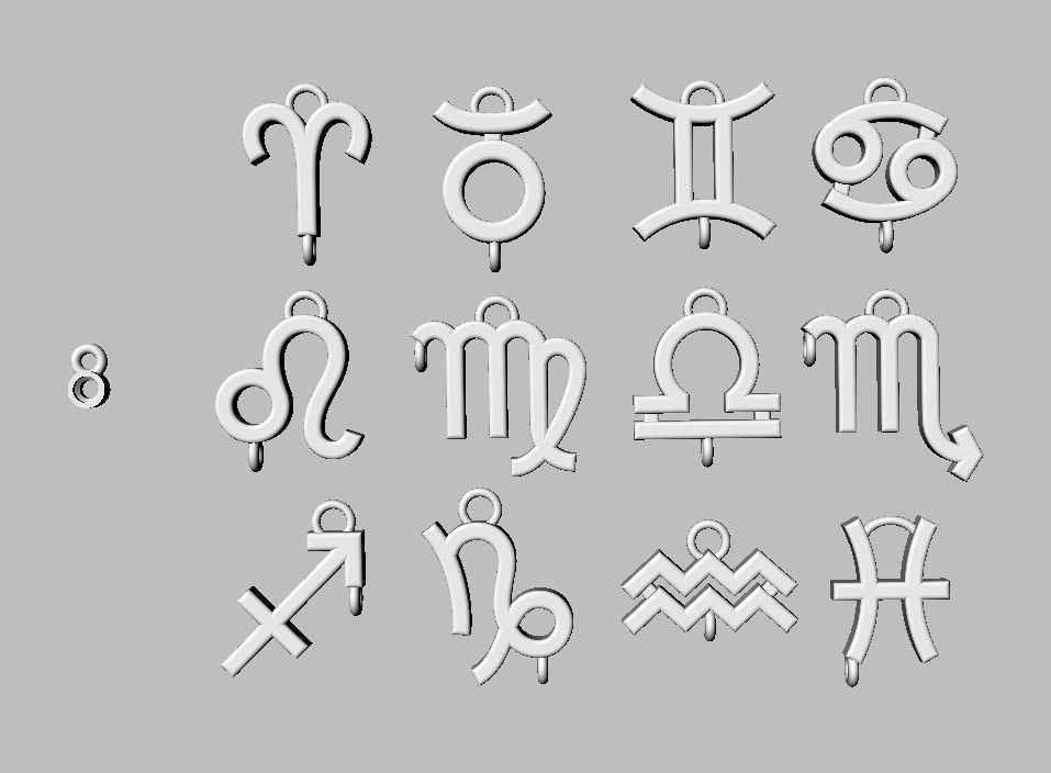 12 Zodiac Pendants with gemstone 3D print model_15