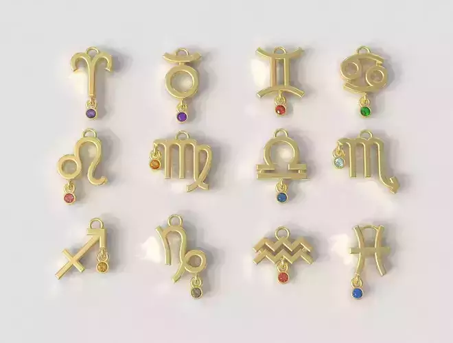 12 Zodiac Pendants with gemstone