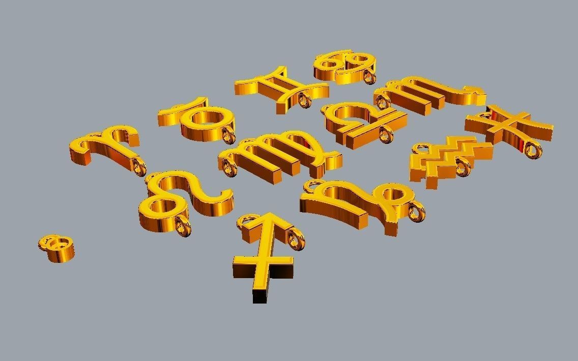 12 Zodiac Pendants with gemstone 3D print model_8
