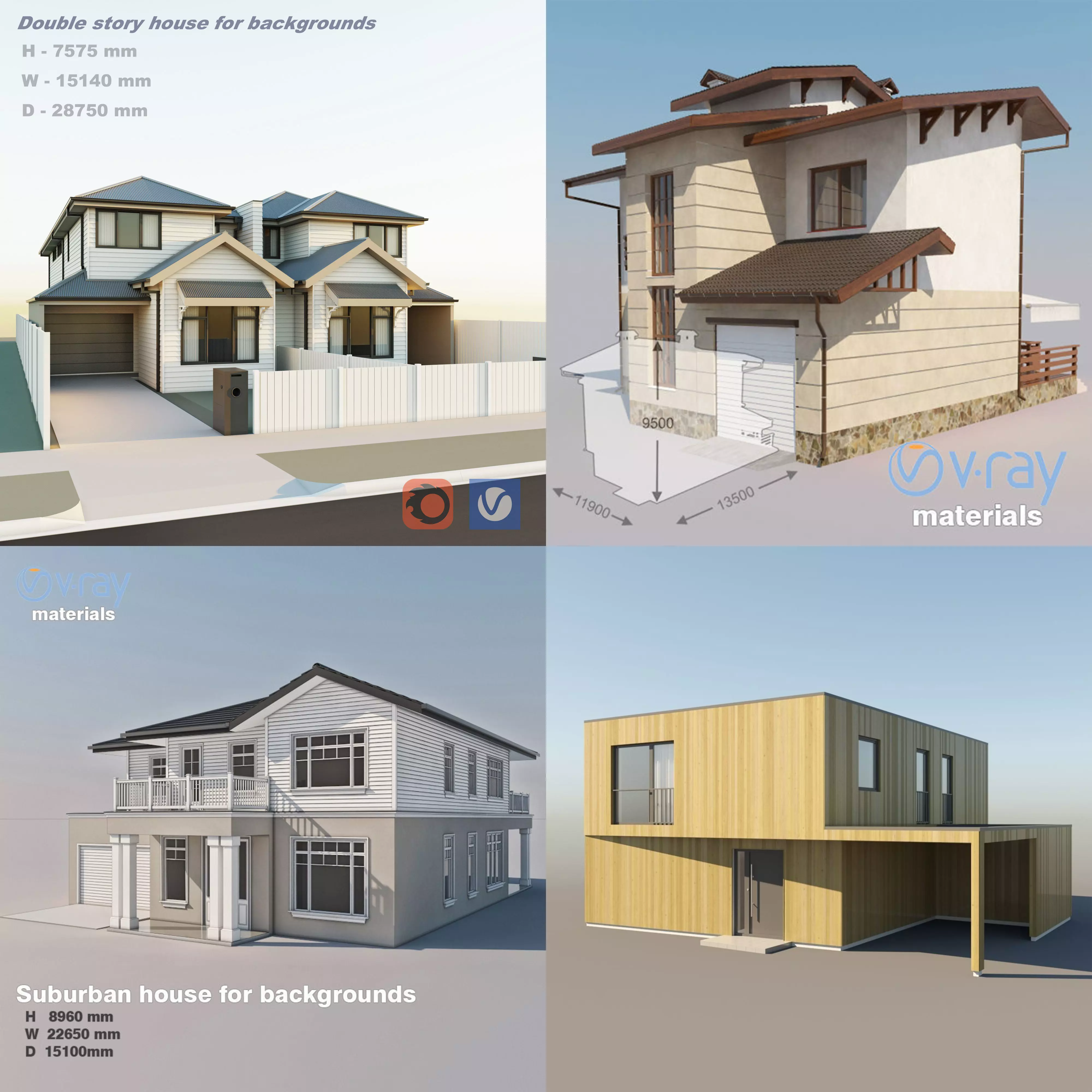 4 Private houses  3D Model Collection_0