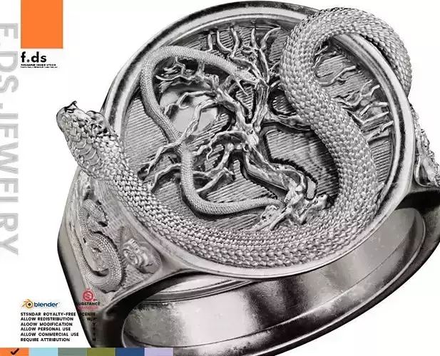 Dead Tree Snake Dragon Ring 3D Printable model