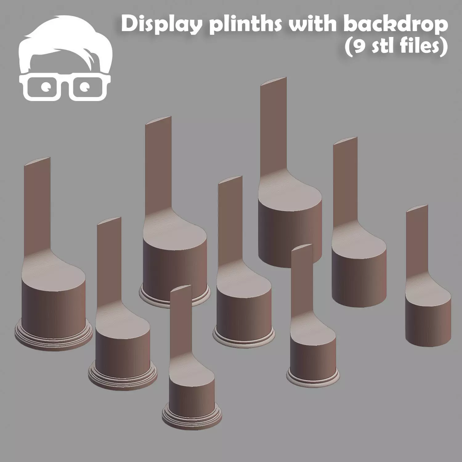 Display plinths with backdrop - round base 3D print model_0