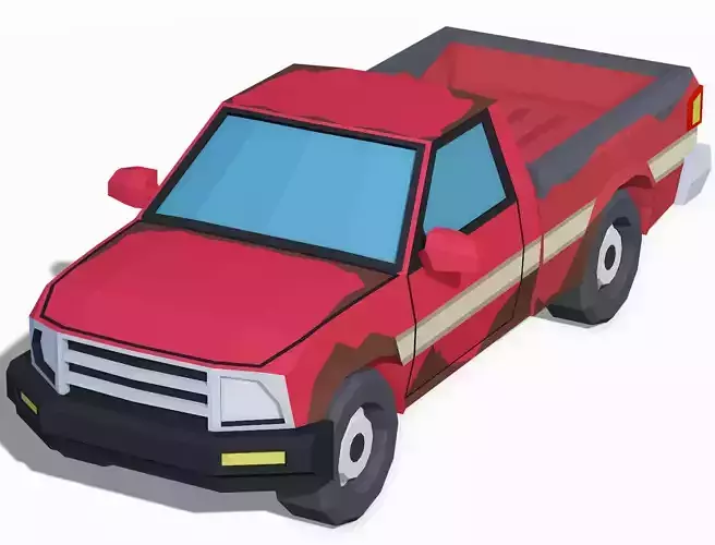 Stylized Old Rusted Pickup Truck - Lowpoly Mobile Ready
