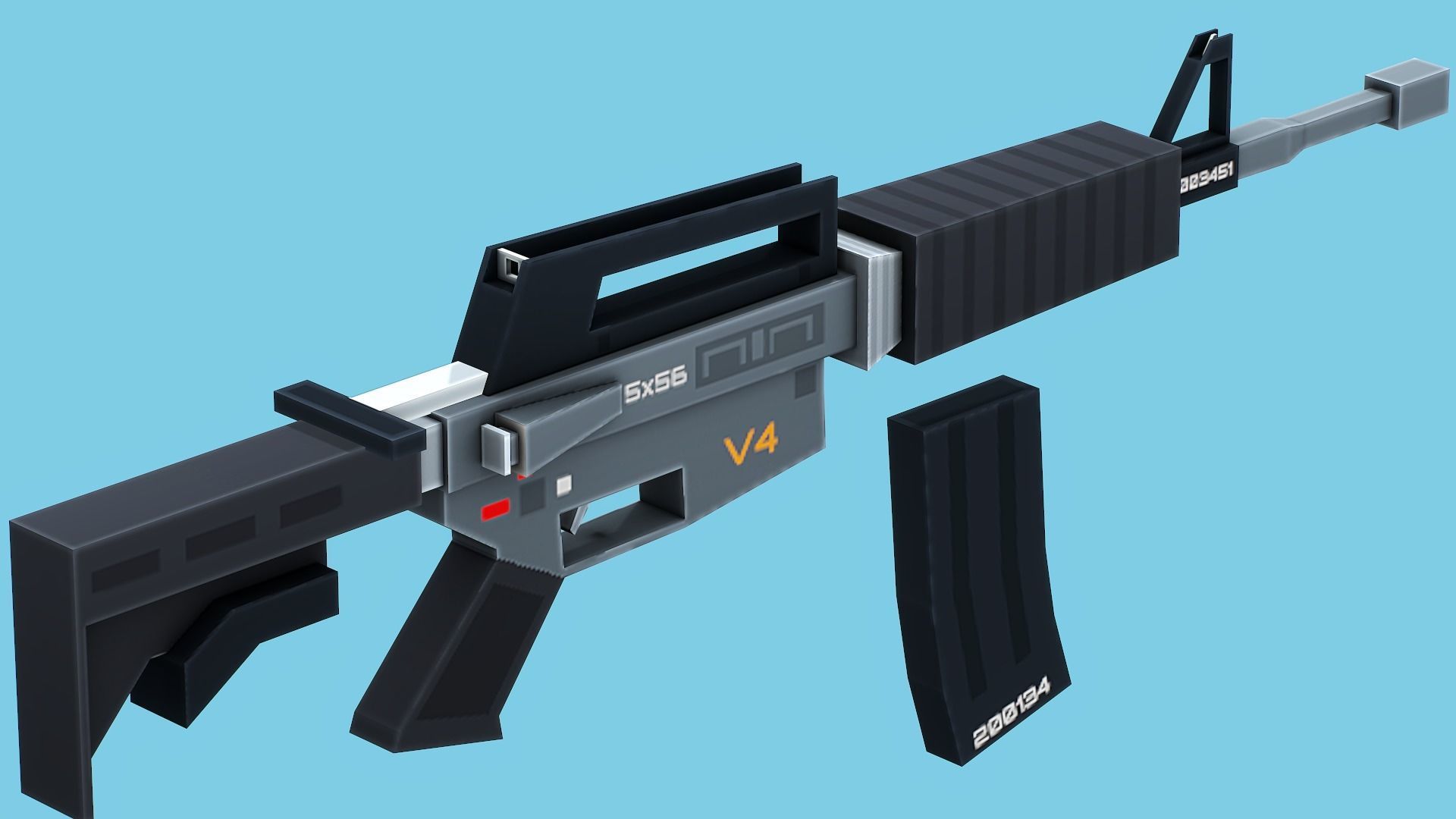 Blocky Stylized M4A1 Assault Rifle - Low Poly Game Ready Low-poly 3D model_6