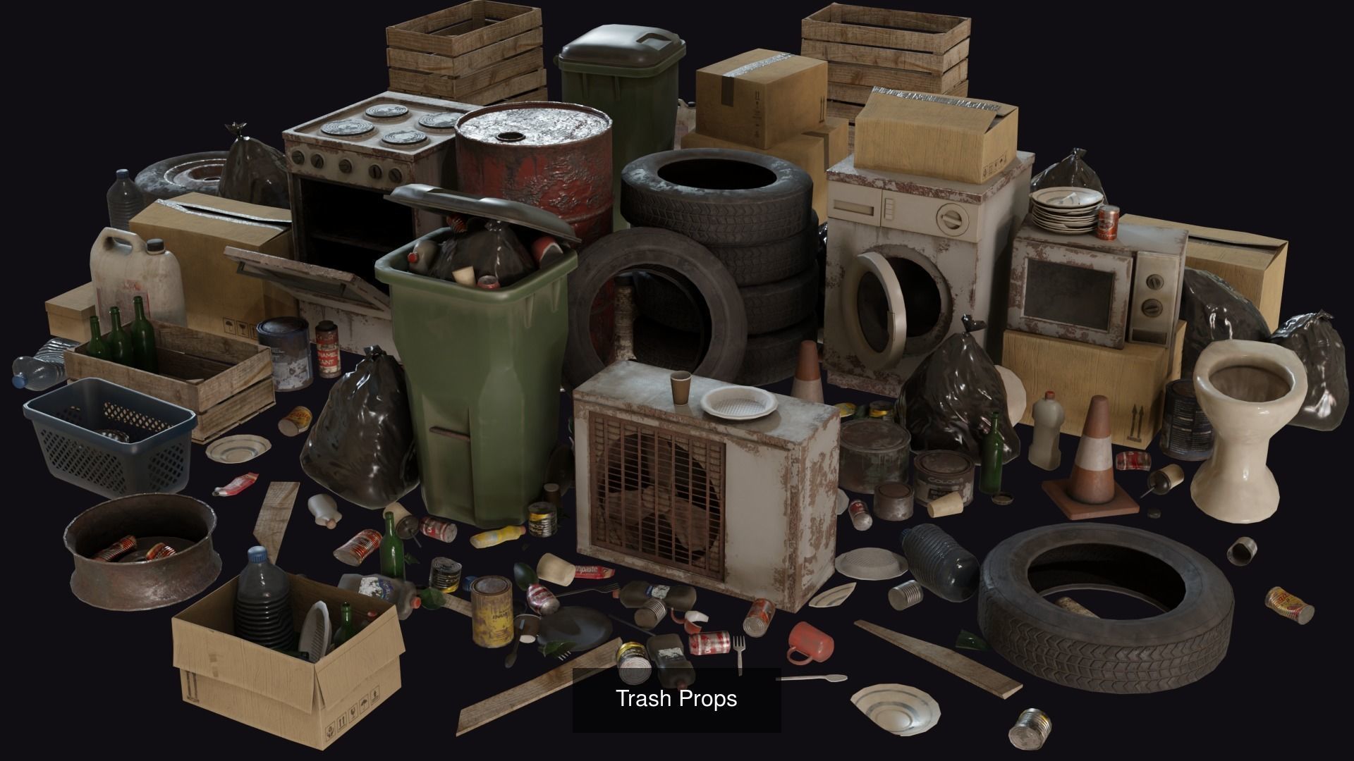 Building Debris and Trash Props 3D Model Collection_1
