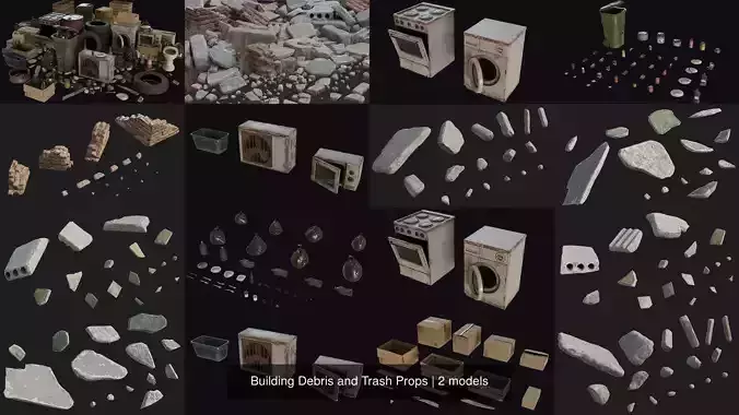 Building Debris and Trash Props 3D Model Collection