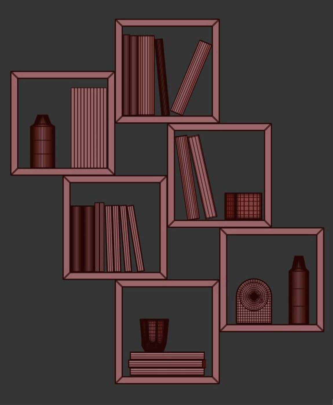 Wall Bookcase 3D model_2