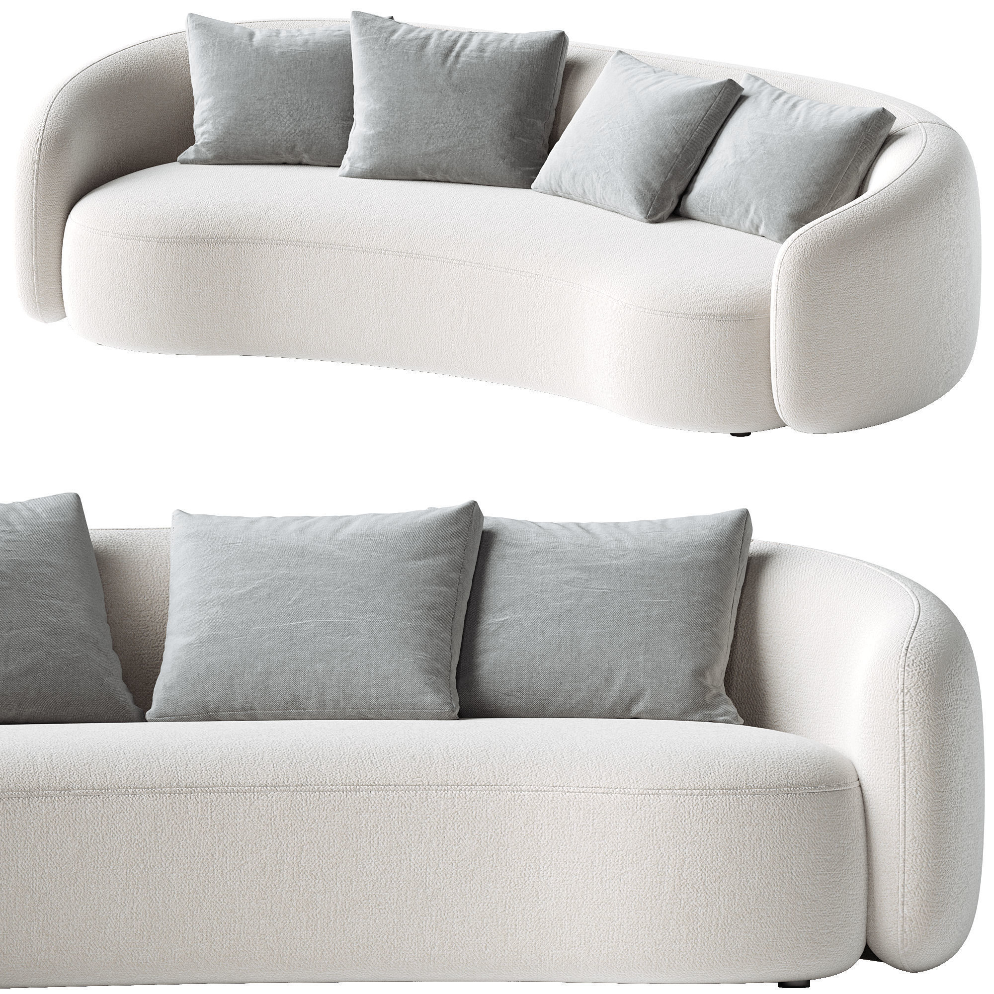 Modern Upholstered 5-Seater Boucle Sofa Couch 3D model_1