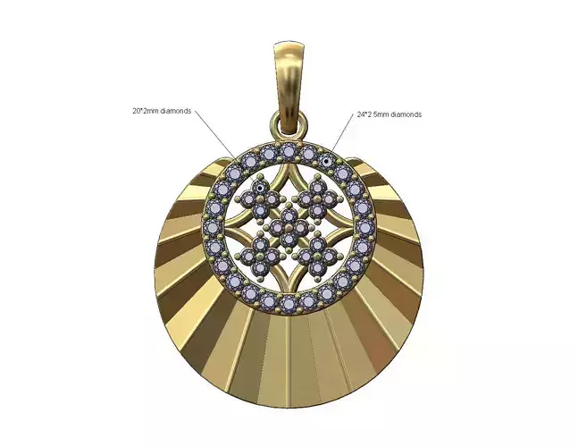 Diamond square cluster and halo sunburst round pendant with bail