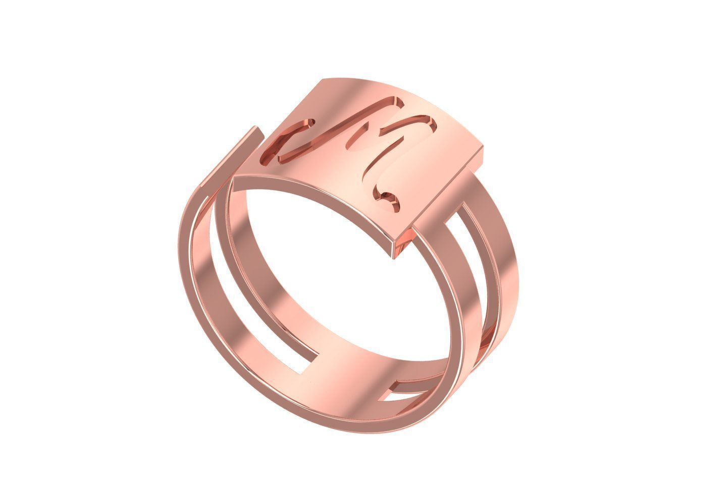 Initial M Alphabet Ring For Women Girls 3D print model_1