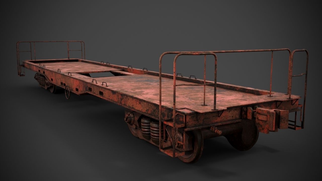 Flatbed rail car 3D model_8