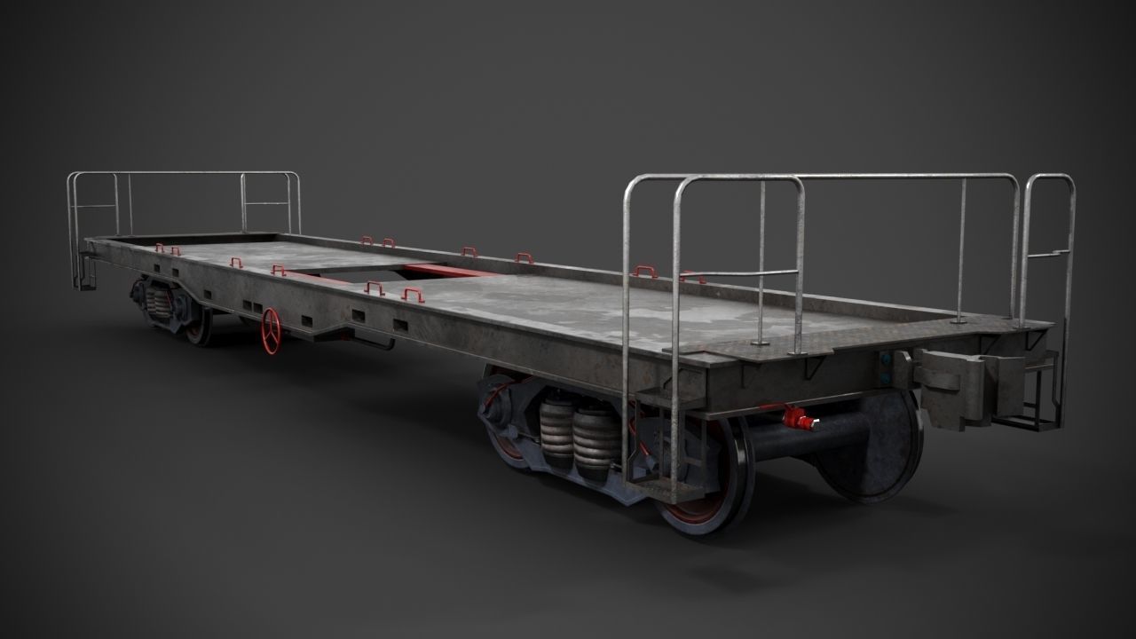 Flatbed rail car 3D model_6