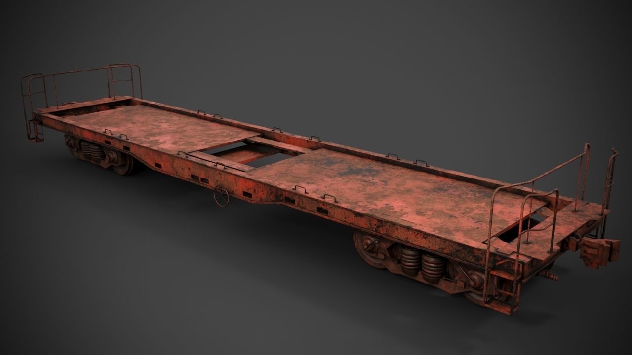 Flatbed rail car 3D model_7