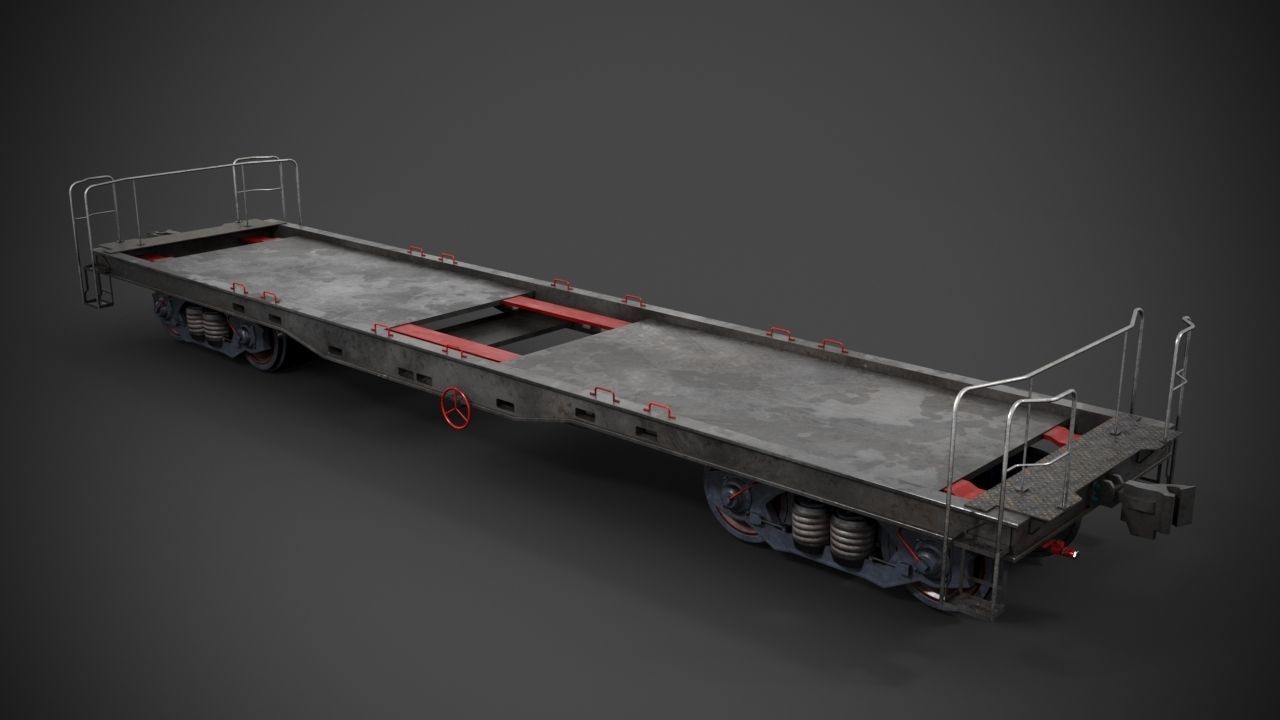 Flatbed rail car 3D model_3