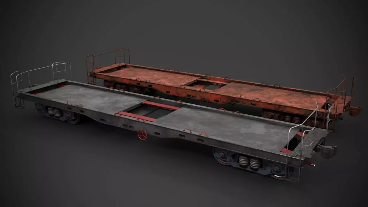 Flatbed rail car 3D model_0