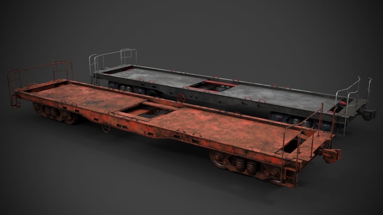 Flatbed rail car 3D model_2