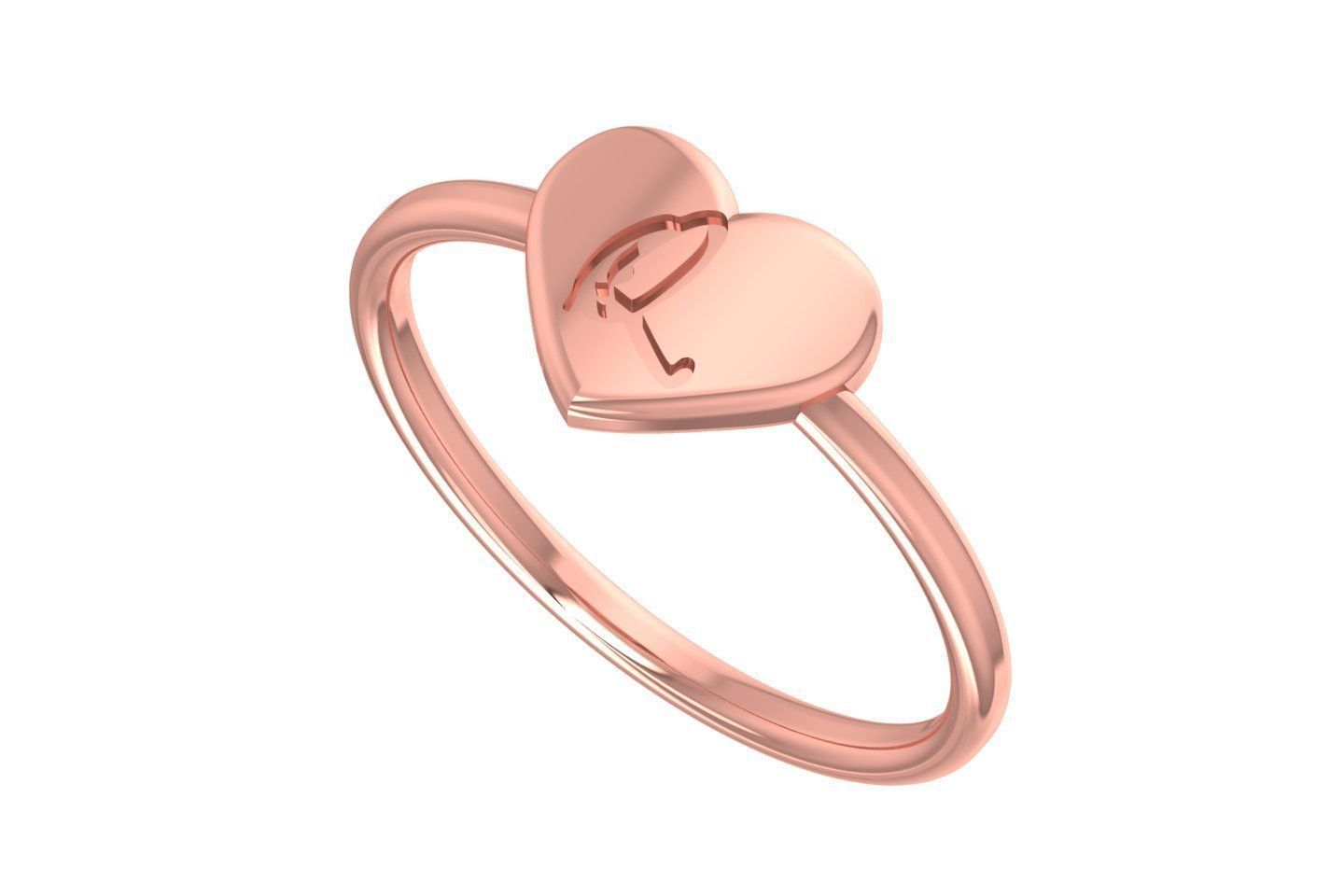 Q Alphabet in Heart Ring 3dm STL OBJ FBX Render Details 3D print model_1