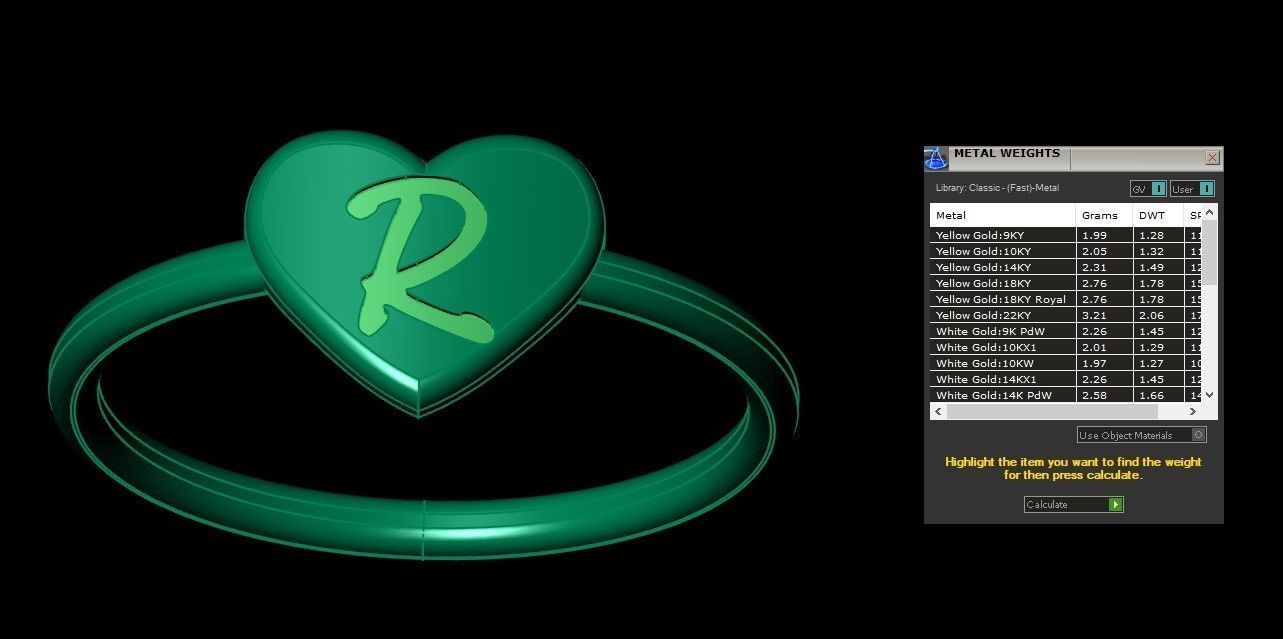 R Alphabet in Heart Ring 3dm STL OBJ FBX Render Details 3D print model_3