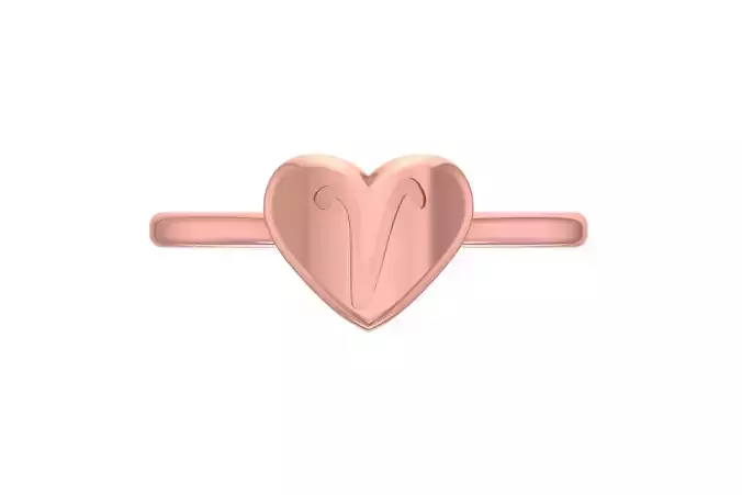 V Alphabet in Heart Ring 3dm STL OBJ FBX Render Details