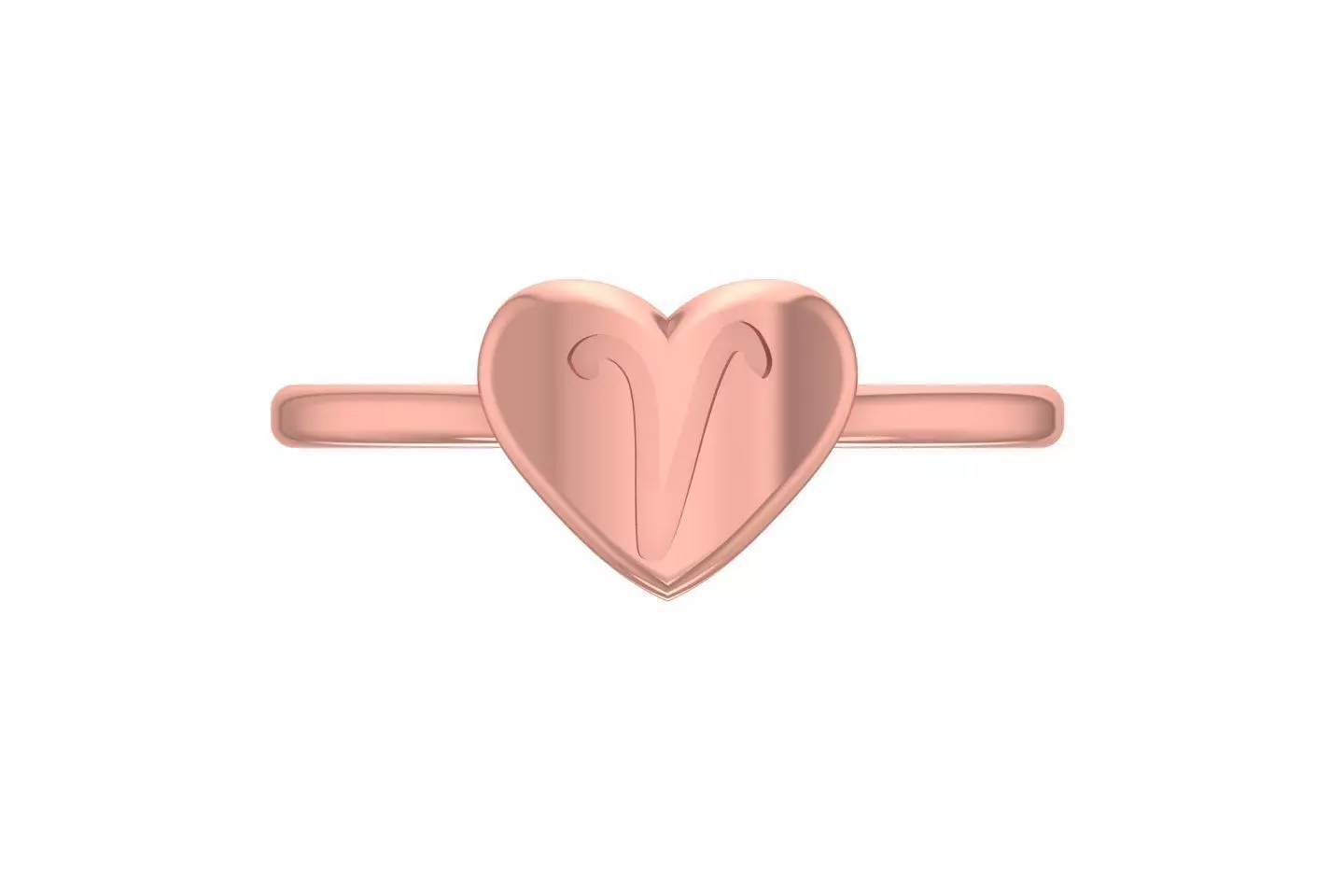 V Alphabet in Heart Ring 3dm STL OBJ FBX Render Details 3D print model_0
