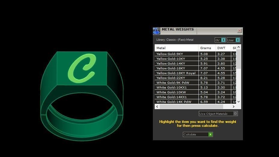 C Alphabet Mens Signet Ring 3dm STL OBJ FBX Render Details 3D print model_3