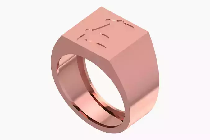 E Alphabet Mens Signet Ring 3dm STL OBJ FBX Render Details