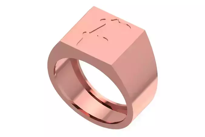 F Alphabet Mens Signet Ring 3dm STL OBJ FBX Render Details