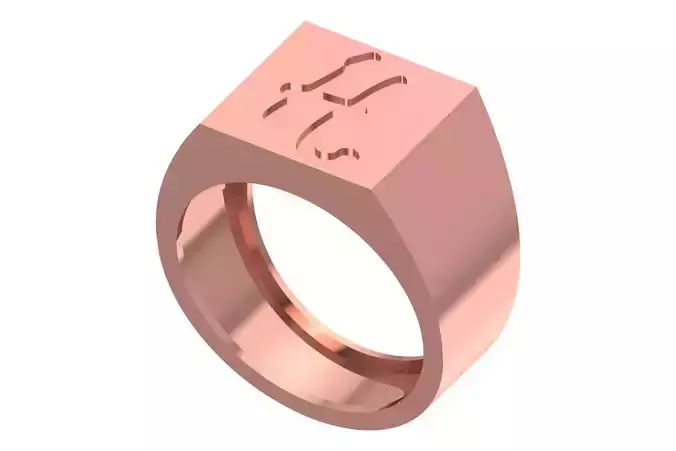 H Alphabet Mens Signet Ring 3dm STL OBJ FBX Render Details