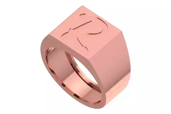 R Alphabet Mens Signet Ring 3dm STL OBJ FBX Render Details