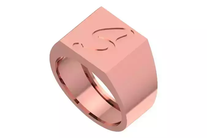 S Alphabet Mens Signet Ring 3dm STL OBJ FBX Render Details
