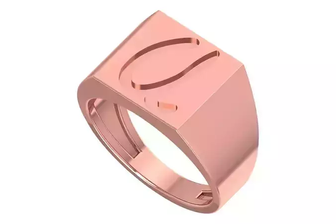 U Alphabet Mens Signet Ring 3dm STL OBJ FBX Render Details