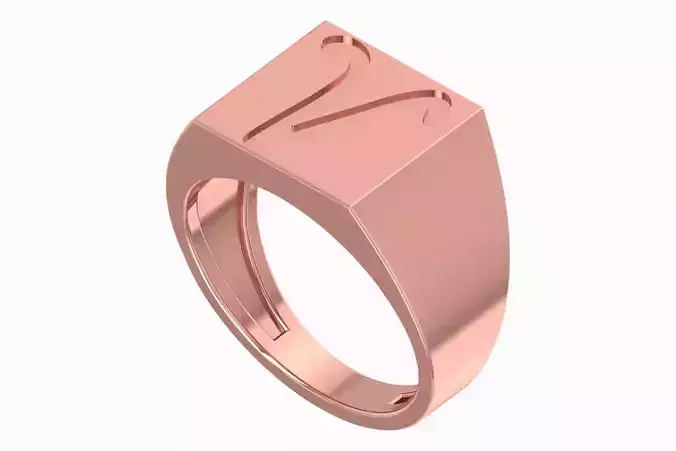 V Alphabet Mens Signet Ring 3dm STL OBJ FBX Render Details