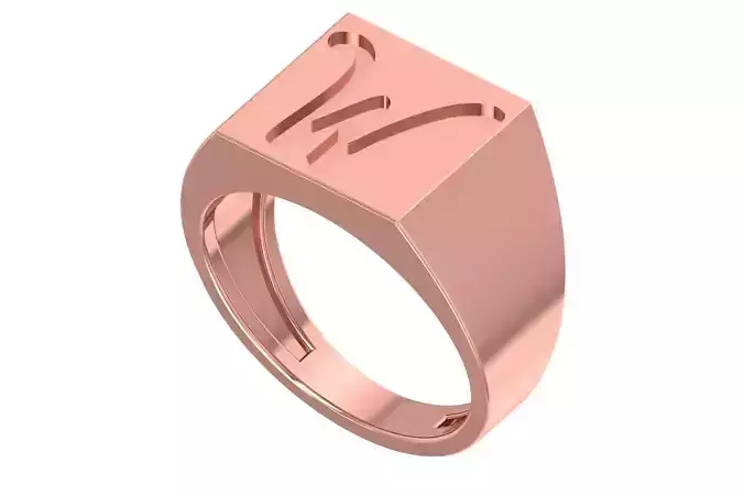 W Alphabet Mens Signet Ring 3dm STL OBJ FBX Render Details