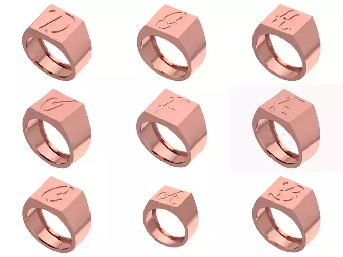 A to Z Alphabet Men Signet Ring 3dm STL OBJ FBX Collection