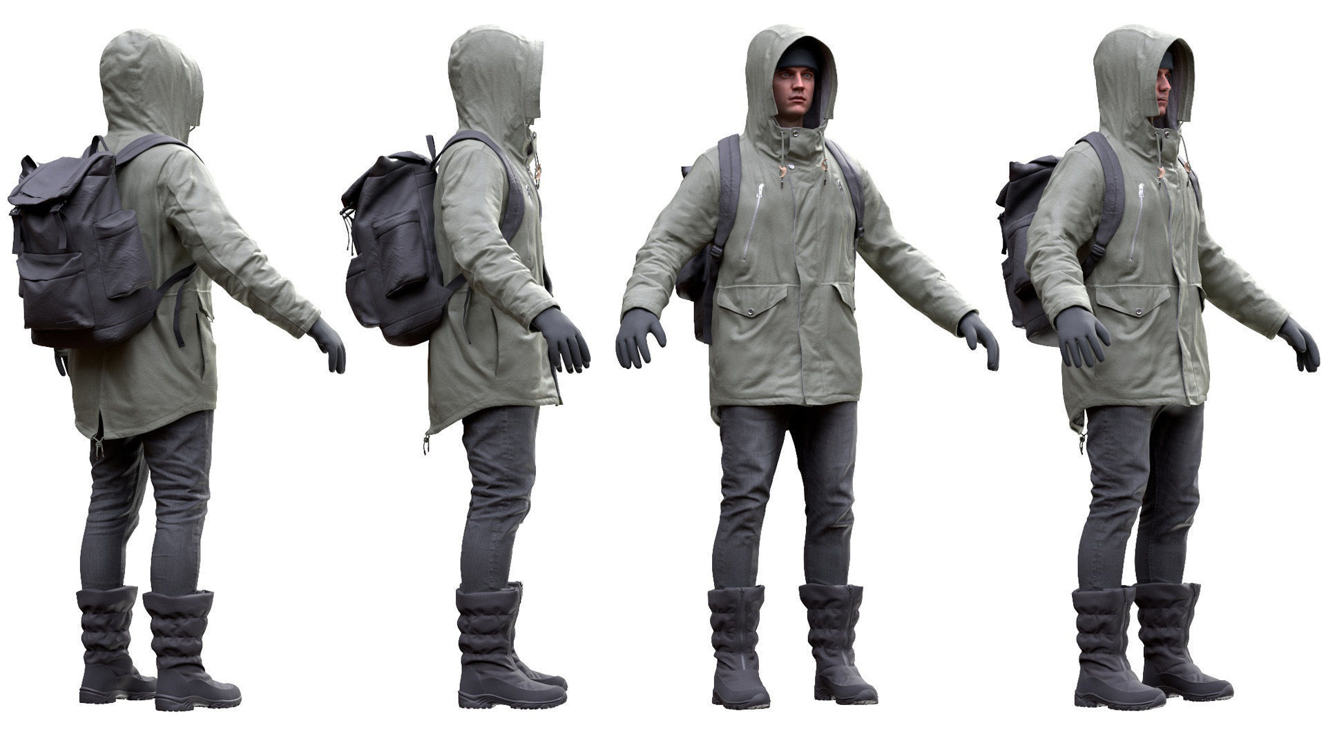 Man Winter Outfit 2 - Modular - Rigged - Animated Low-poly 3D model_4