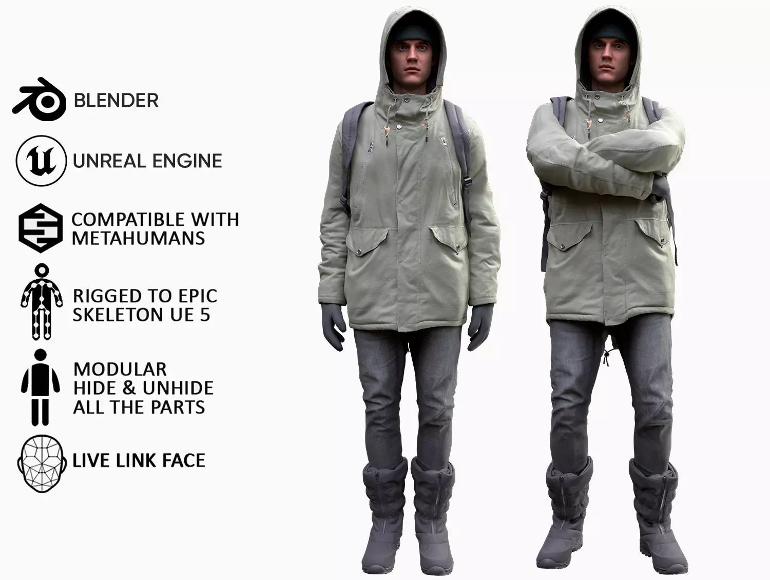 Man Winter Outfit 2 - Modular - Rigged - Animated Low-poly 3D model_0