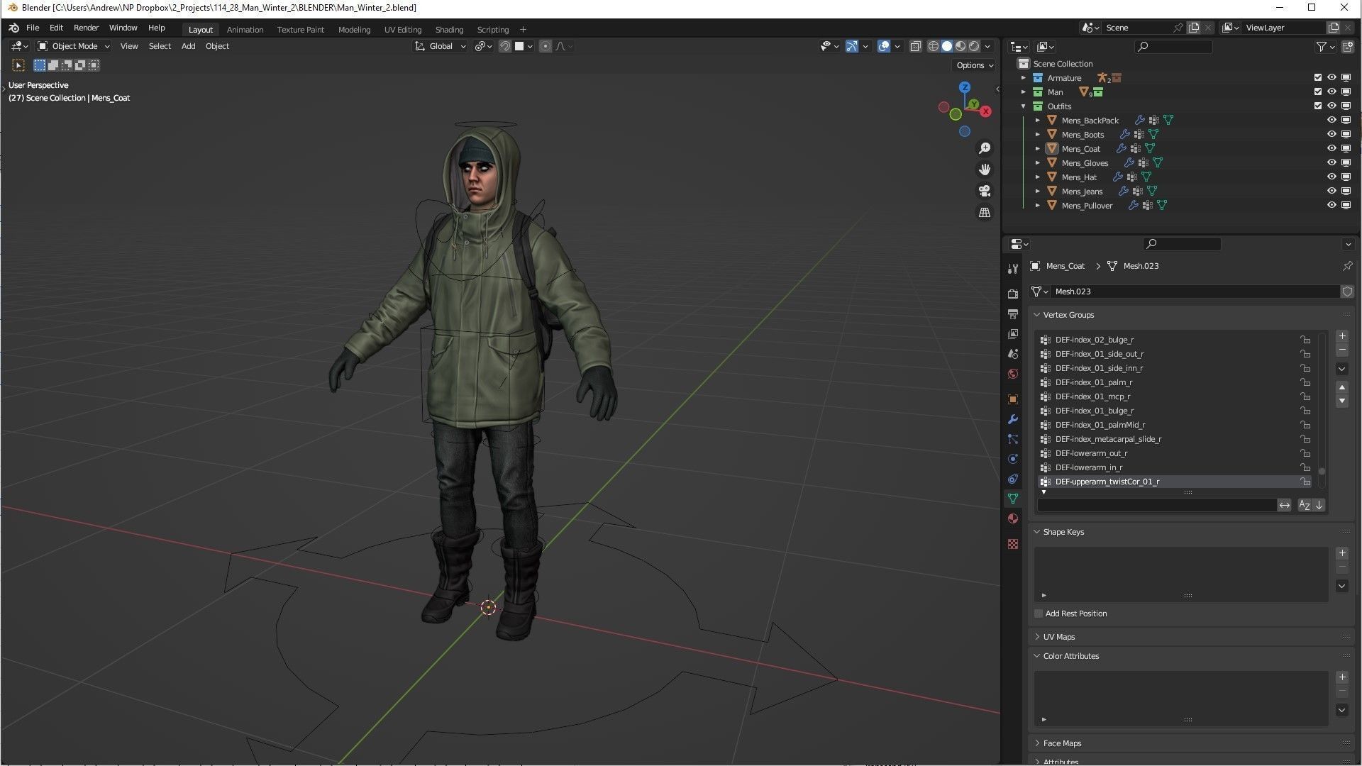 Man Winter Outfit 2 - Modular - Rigged - Animated Low-poly 3D model_8