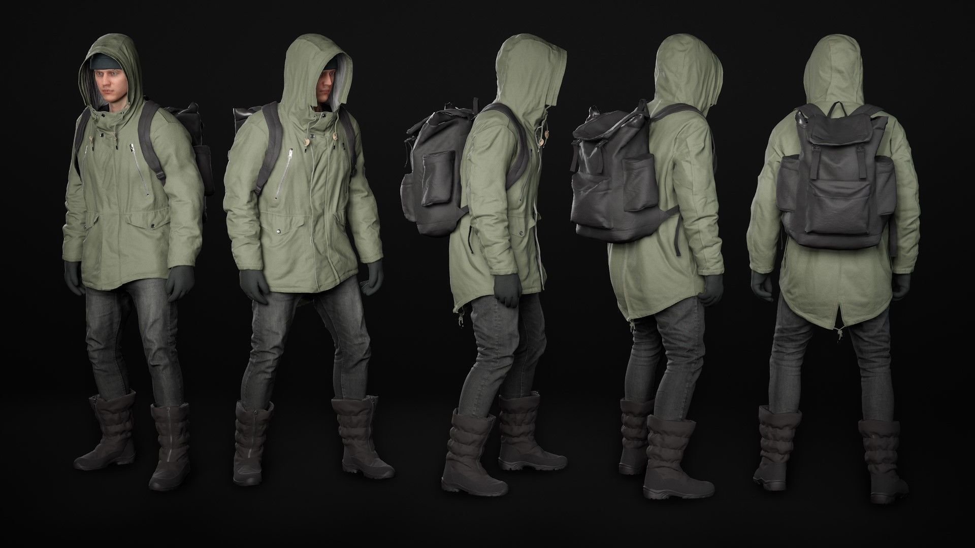 Man Winter Outfit 2 - Modular - Rigged - Animated Low-poly 3D model_20