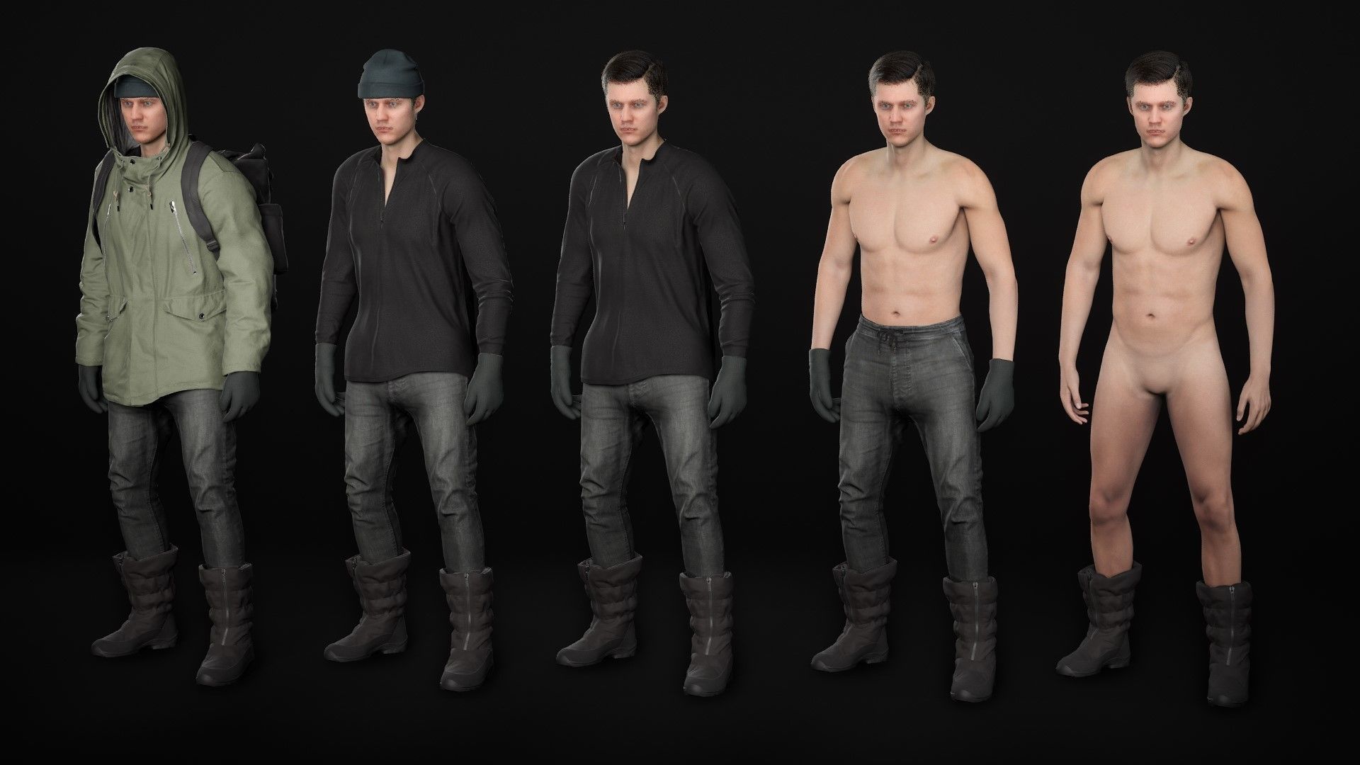 Man Winter Outfit 2 - Modular - Rigged - Animated Low-poly 3D model_18
