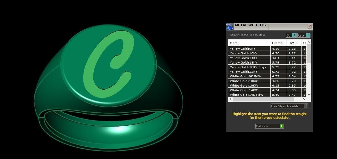 C Alphabet Mens Signet Ring 3dm STL OBJ FBX Render Details 3D print model_3