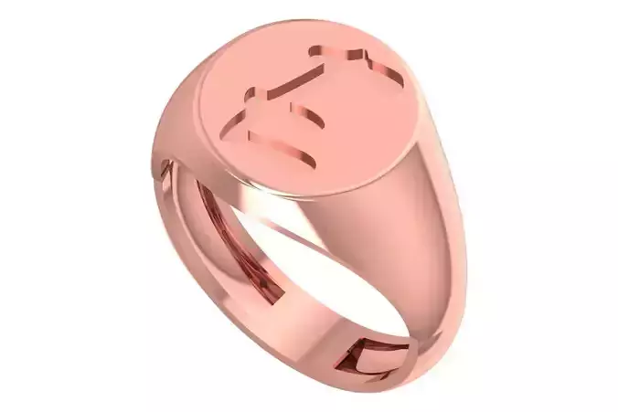 E Alphabet Mens Signet Ring 3dm STL OBJ FBX Render Details 3D print model