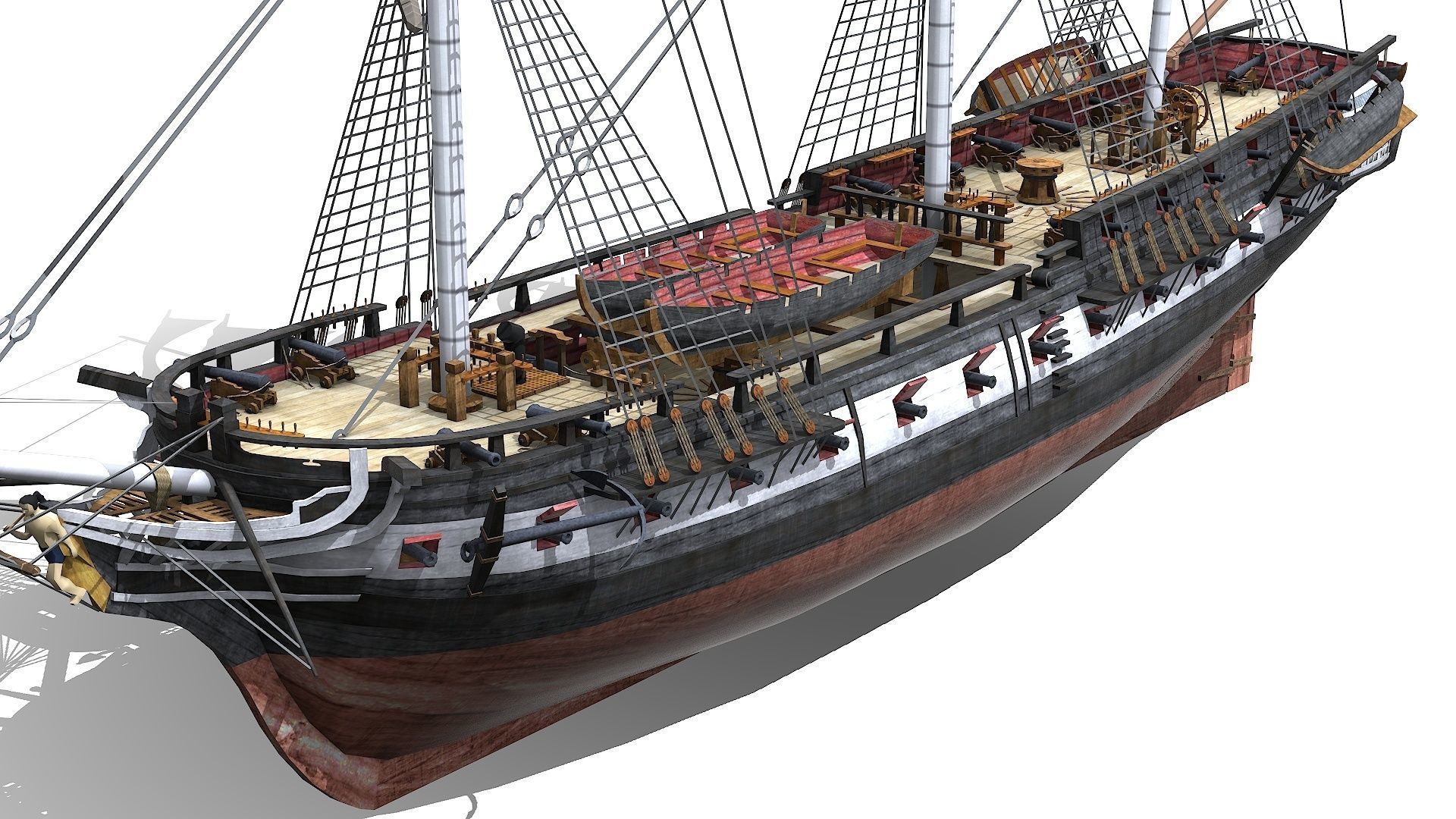 USS Essex 1799 Frigate Low-poly 3D model_6